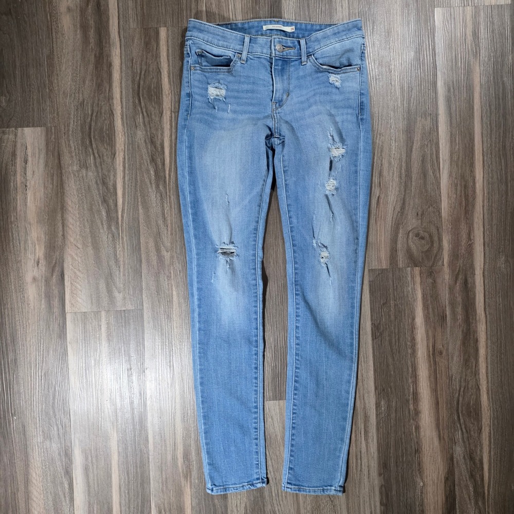 Levis 711 Skinny Jeans Womens 26‎ Light Wash Distressed Ripped Denim 18881-0189